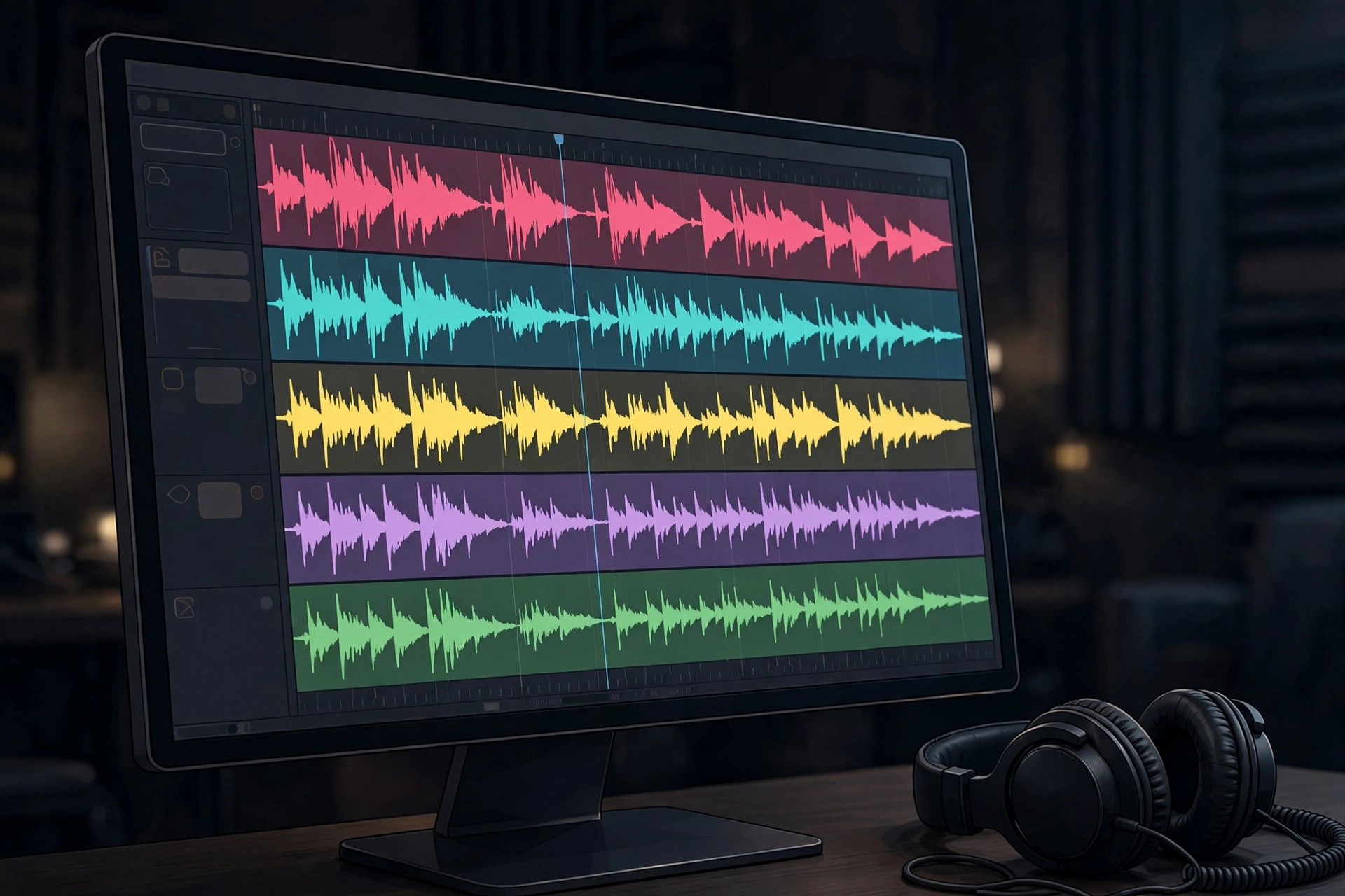 Editing AI voiceover audio tracks for a faceless YouTube video in a timeline